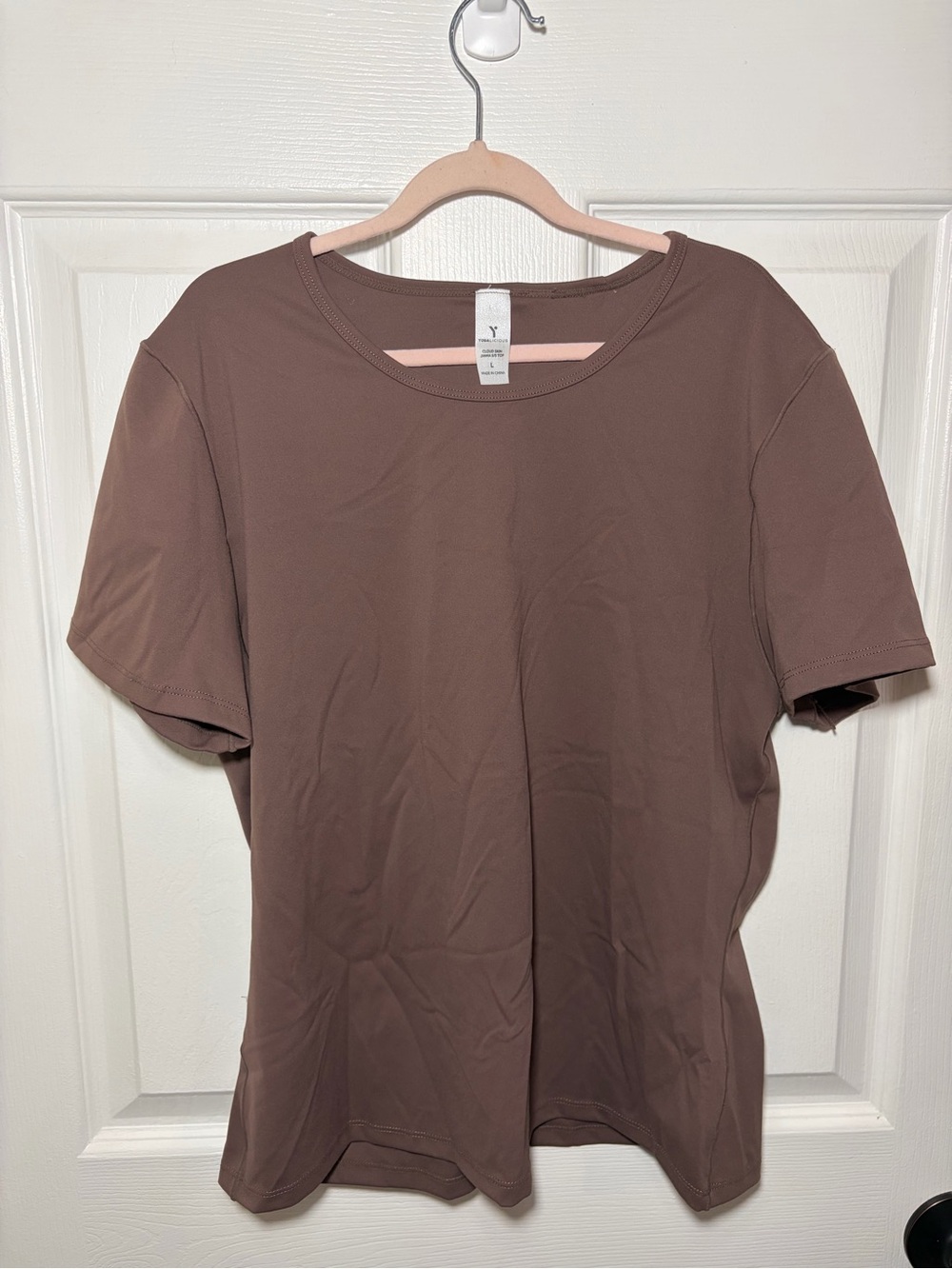 Yogalicious Soft Cloud Skin Janna Brown Pilates Short Sleeve Top - Size L